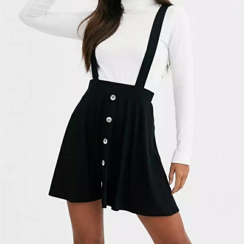 ASOS Design Button Front Mini Pinafore Skirt in Black